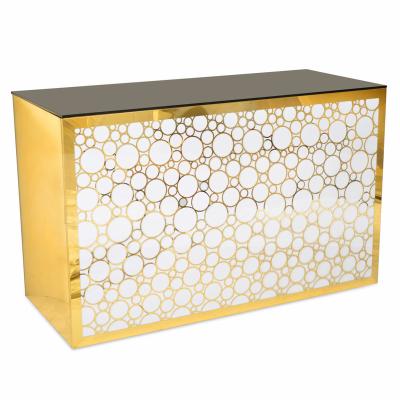 China Modern Modern Luxury Party Rental Gold Circle Pattern With White Acrylic Insert Counter Bar Table for sale