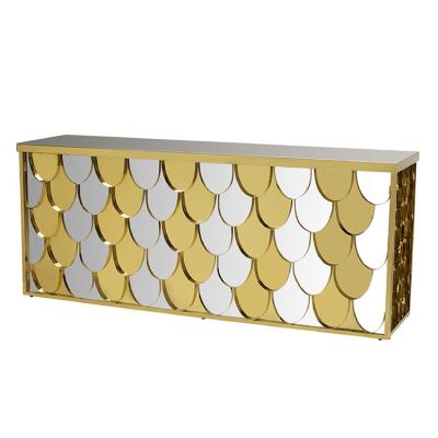 China Modern Top Club Bar Counter Commercial Furniture Fish Scale Design Stainless Steel Gold Wedding Bar Table for sale