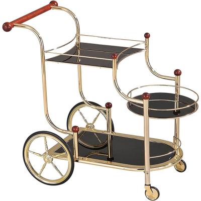 China Durable Luxury gold silver metal glass tea wine food catering drinks serving trolley bar cart for hotel restaurant wedding party for sale