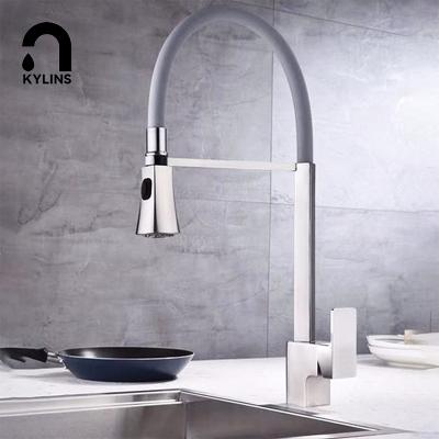 China Thermostatic Faucets Brushed Steel 2 Function Pull Out Spray Spout Laundry Sink Mixer Tap Kitchen Faucet for sale