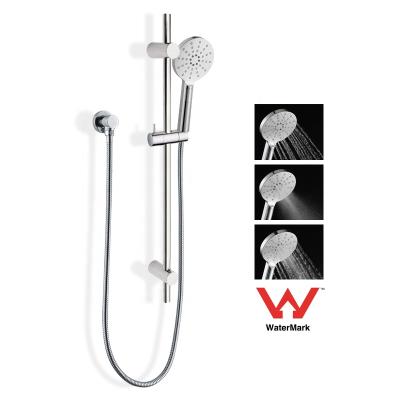 China Without Turnout Factory Wholesale Australia Round Chrome Sliding Rail Watermark Shower Head Set With 3 Functions Hand Held for sale