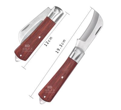 China Portable Direct Red Wooden Handle Pear Maker Blade Folding Budding Knife Curved Pocket Knife for sale