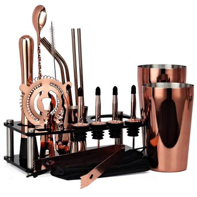 China Shaker Quality Stainless Steel Cocktail Bar Tool Kit DIY Home Kit Rose Gold Electroplated Cocktail Shaker Making Set for sale