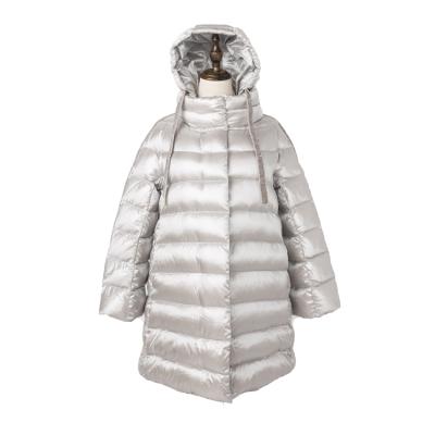 China Long Shiny Winter Jacket Breathable Lightweight Windproof Woman Down Coats for sale