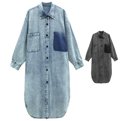 China Breathable Super Jacket Loose Women's Long Denim Jacket Deeply for sale