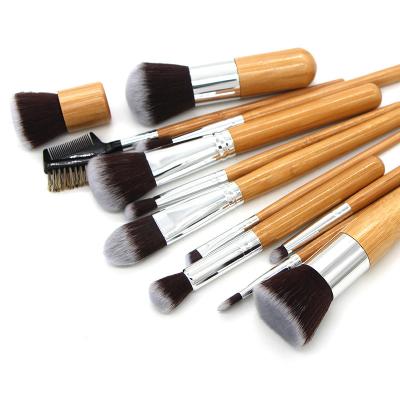 China Angular Blush Double Ended Synthetic Hair Bamboo Handle Eye Face Make Up Brush Kabuki Brush With Microfiber Makeup Sponge With Bag for sale