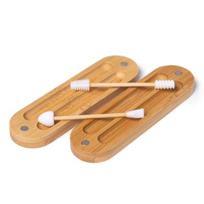 China Custom Reusable Bamboo Swabs Q Tips Make Up Silicone Cotton Cleaning Buds With Wooden Bamboo Case for sale