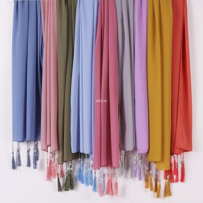 China New Monochrome Chiffon Scarf Women's Female Tassel Covered Toe Hijab 170*70cm For Muslim for sale