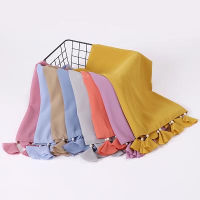 China New solid color pearl chiffon scarf hijab towel female headcloth. 170*70cm scarf for muslims for sale