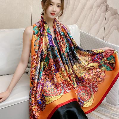 China New Wholesale Long Customized Design Digital Printing Silk Scarf Polyester Printing Head Accessories Square Satin Hijab Scarf for sale