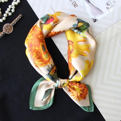 China Real Sunflower Square Scarf Mulberry Silk Square Scarf Cheap Square Artistic 100% Silk Flower Scarf for sale