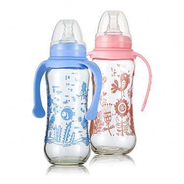 China Soft New Product Baby Good Quality Customized Baby Milk Bottle Glass Feeding Bottle Silk Printing Manufacturers for sale