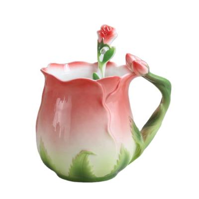 China Traditional 3D Rose Ceramic Cup Mug For Welding Party Or Tea Time for sale