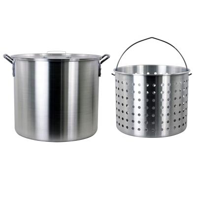 China Sustainable Hot Sale 52QT Aluminum Cooking Pot With Inner Steamer Basket for sale