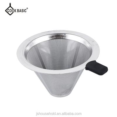 China Sustainable Stainless Steel Spill Over Coffee Cone Dripper With Cup Holder JS-CT017 for sale