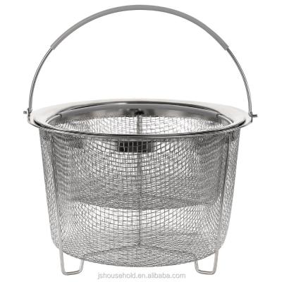 China Sustainable Steamer Basket For Pot Accessories 6/8 Quart, 18/8 Stainless Steel Mesh Strainer Basket For Vegetables, Eggs JS-B002V for sale