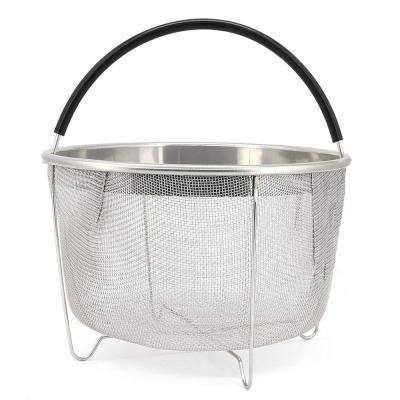 China Amazon Sustainable Hot Selling 6 Quart, Stainless Steamer Basket Pot Steamer Basket With Silicone Handle JS-B002F for sale