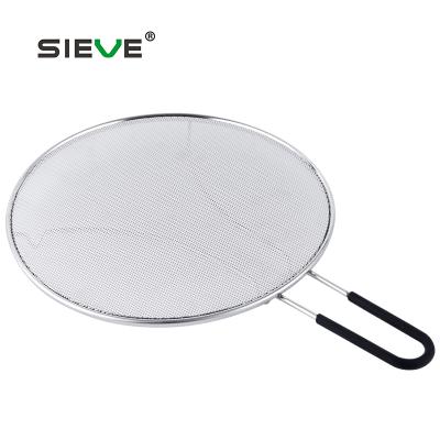 China Splatter Screen Viable Punch Stainless Steel For Kitchen Frying Pan With Silicone Handle JS-F022 for sale