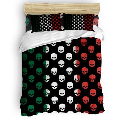 China Nondisposable Black and White Mexico National Flag Background Skulls Printed Bedroom Comforter Sets With Pillow Case 2 for sale