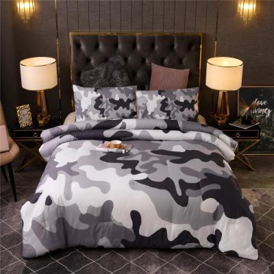 China Folded Single Black Gray Abstract Camouflage 4 Pcs Thick Bedroom Comforter Sets For Kids Boys for sale