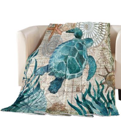 China Ocean Turtle Themed Bedding Washable Custom Design Light Cotton Filler Bed Quilt Summer Printed Comforter for sale