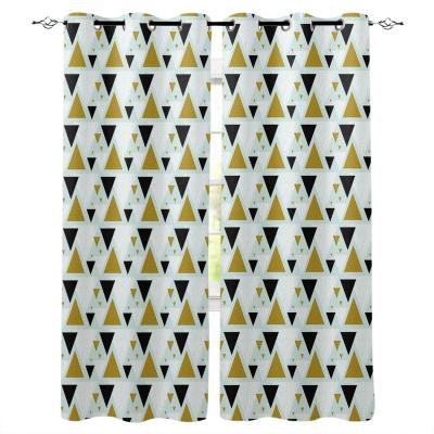 China Blackout Nordic Style Green Triangular Geometric Pattern Sun Blocking Window Curtains For All Size Window for sale