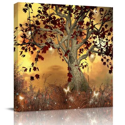 China Eco-friendly Dreamy Twilight 3D Tree Wall Decoration Ornate Gold Digital Painting Oil Painting For Light Up Living Room Bedroom for sale