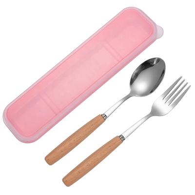 China Sustainable Wood Handle Dining Portable Tableware Silver Luxury Cutlery Elegent Fork And Spoon Set for sale