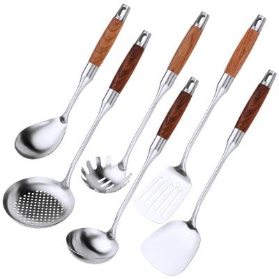 China Sustainable Food Grade Stainless Steel 304 Chinese Wooden Kitchen Tools Kitchen Utensils rosewood kitchen utensils for sale