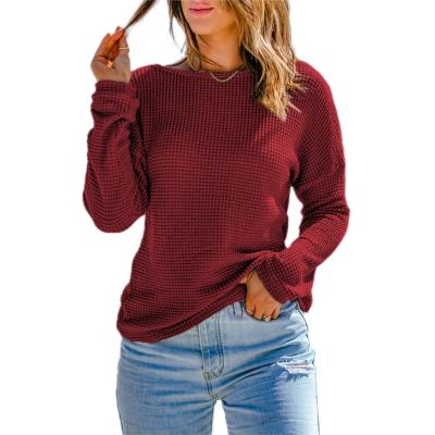 China Women's Tops Women's Tops Loose Crew Neck Waffle Knitted Fabric Long Sleeve Off-the-Shoulder Custom Logo Women's Autumn QUICK DRY Spring Plus Size for sale