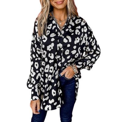 China Wholesale QUICK DRY Women's Long Sleeve Leopard Print Long Sleeve Satin Shirts European and American Fashion Plus Size for sale