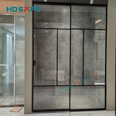 China Soft Closing Interior Black Slim Aluminum Frame Soft Closing Sliding Glass Door for sale