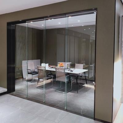 China Modern interior telescopic triple frameless office sliding glass door price Philippines aluminum patio doors balcony profile for sale