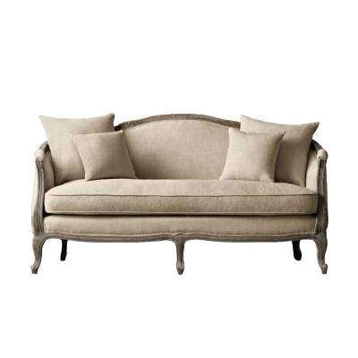 China French provincial oak frame living room style wholesale price 3 seat canvas sofa. for sale