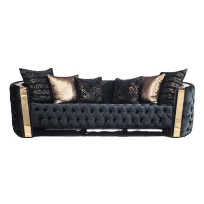 China New design modern high quality living room tufted black velvet tufted upholstery 3 seat sofa. for sale