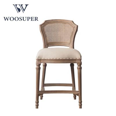 China New Design Style Rustic French Provincial Bar Furniture Ash Solid Rattan Bar Stool. for sale