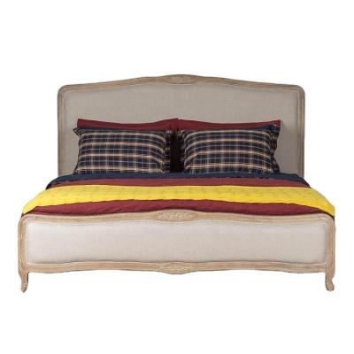 China Hamptons style king soft linen bed in oak wood. for sale