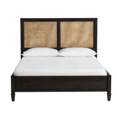 China Antique American Rustic Oak Wooden Bedroom French Oak King/Queen Solid Size Bed Rattan Frame Bed for sale