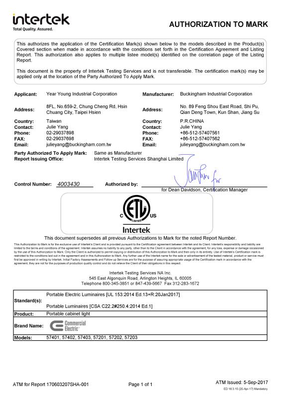 ETL - BUCKINGHAM INDUSTRIAL CORPORATION