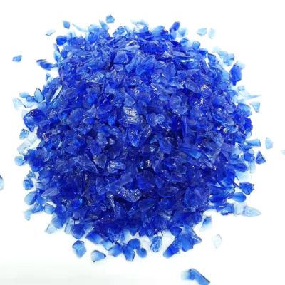 China Clear Cobalt Blue Stocked Crushed Sand Glass Particle For Terrazzo And Tile Decoration for sale