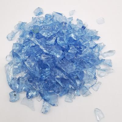 China Farmhouse Decoration Sky Blue Color Irregular Colored Crushed Glass Terrazzo Aggregate 3-6mm for sale