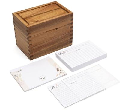 China Custom Europe Aacia Recipe Wooden Card Box Set with 50 Card Dividers for sale