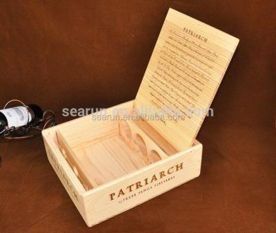 China Handmade Wholesale Wooden Wine Box Wooden Gift Packaging Boxes For 3 Bottle Wine Box for sale