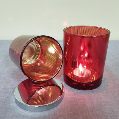 China Wholesale Home Aromatherapy Red Clear Candle Container Glass Candle Decoration Glass Jar With Lid for sale