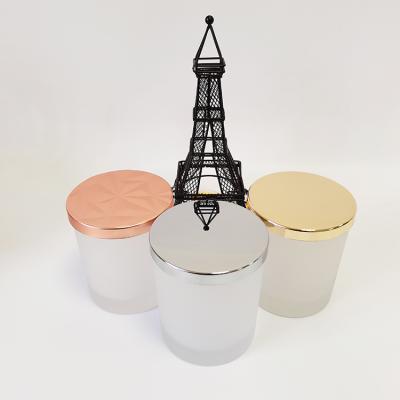 China Hot Selling Family Frosted Mug With Metal Lid Natural Glass Candle Holder With Candle Lid for sale