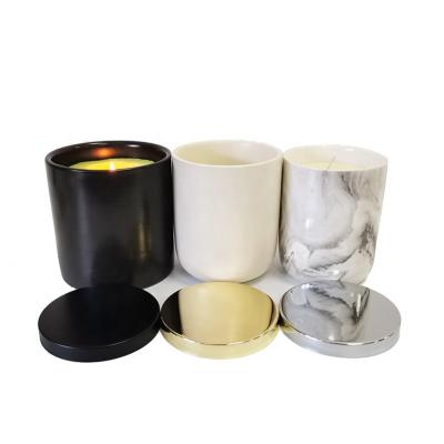 China 10oz 12oz 16oz Modern Ceramic Candle Container Candle Holders Empty Scented Candle Jars With Metal Lid for sale