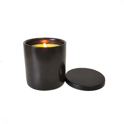 China Black Empty Ceramic Candle Jar 16oz 450ml Large Capacity Modern Container Candle Holders With Metal Matte Lid For Candles for sale