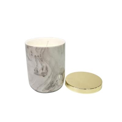 China 10oz 300ml Modern Ceramic Candle Jar With Gold Lid Empty Candle Holders Container With Metal Lids For Candles for sale