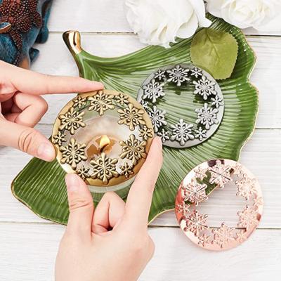 China Non Spill Wholesale Rose Gold Silver Metal Zinc Alloy Candle Toppers Cover Candle Jar Decoration Snowflake for sale