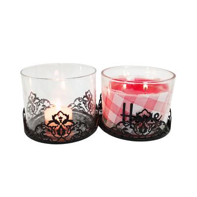 China Black Custom Iron Home Black Custom Candle Base Metal Candle Holder Decoration Jar Glass Holders for sale